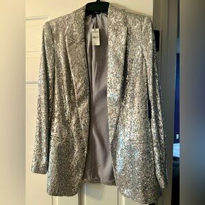 NWT Gold Silver Full Sequin Long Open Blazer Express Size Medium